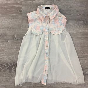 DO & BE BUTTON DOWN TANK TOP SHEER SIZE M